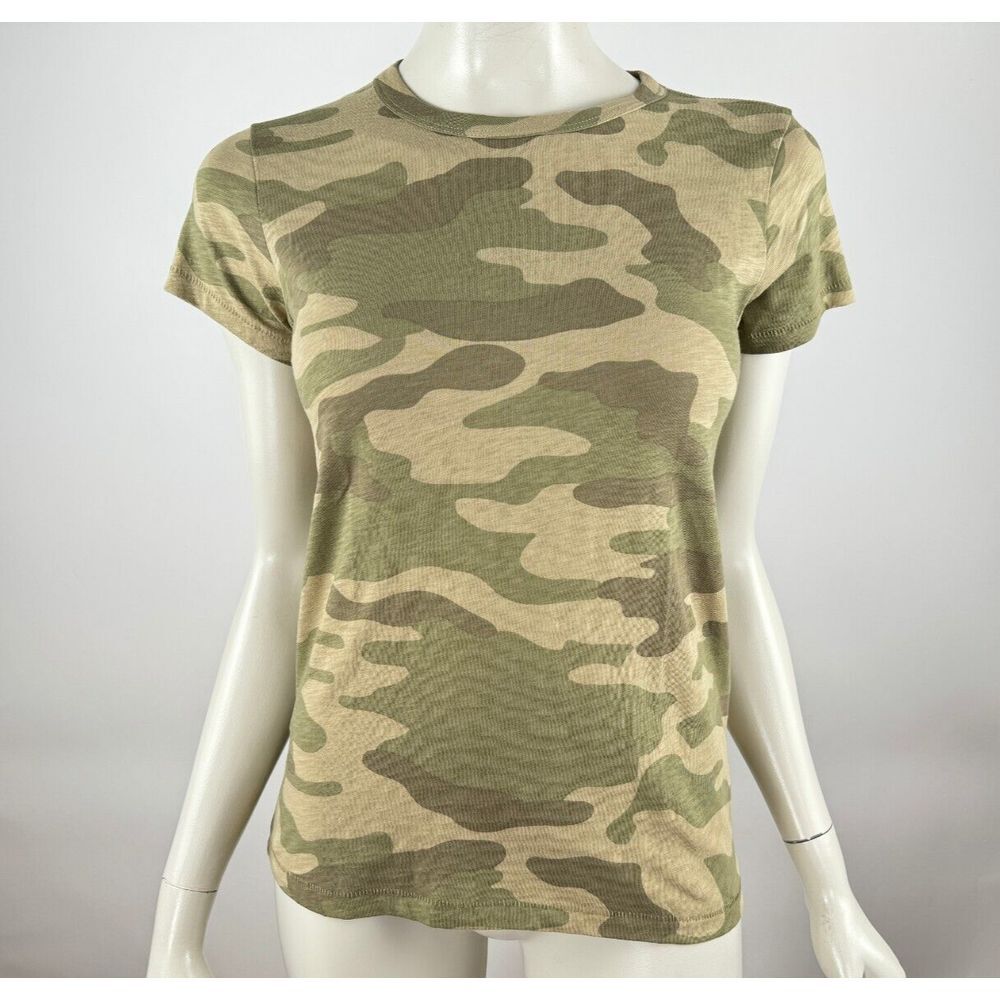 Rag & Bone Camo Tee Women XS EUC Short‎ Sleeve Crew Nek Pima Cotton Shirt Green
